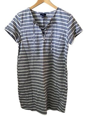 Gap Blue Striped Linen Cotton Shift Dress Sz XS Coastal Beach Minimalist Resort